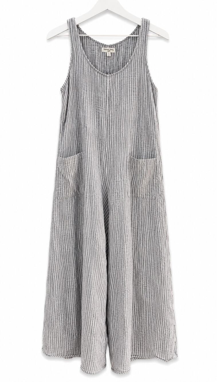 Max Studio London Striped Sleeveless Jumpsuit Women's Large Gray Wide Leg - Picture 1 of 9